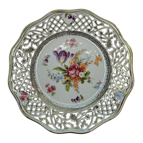 Schumann Dresden Bouquet Pierced Wall Plate 8" Germany Vintage Fine Porcelain - Picture 2 of 9
